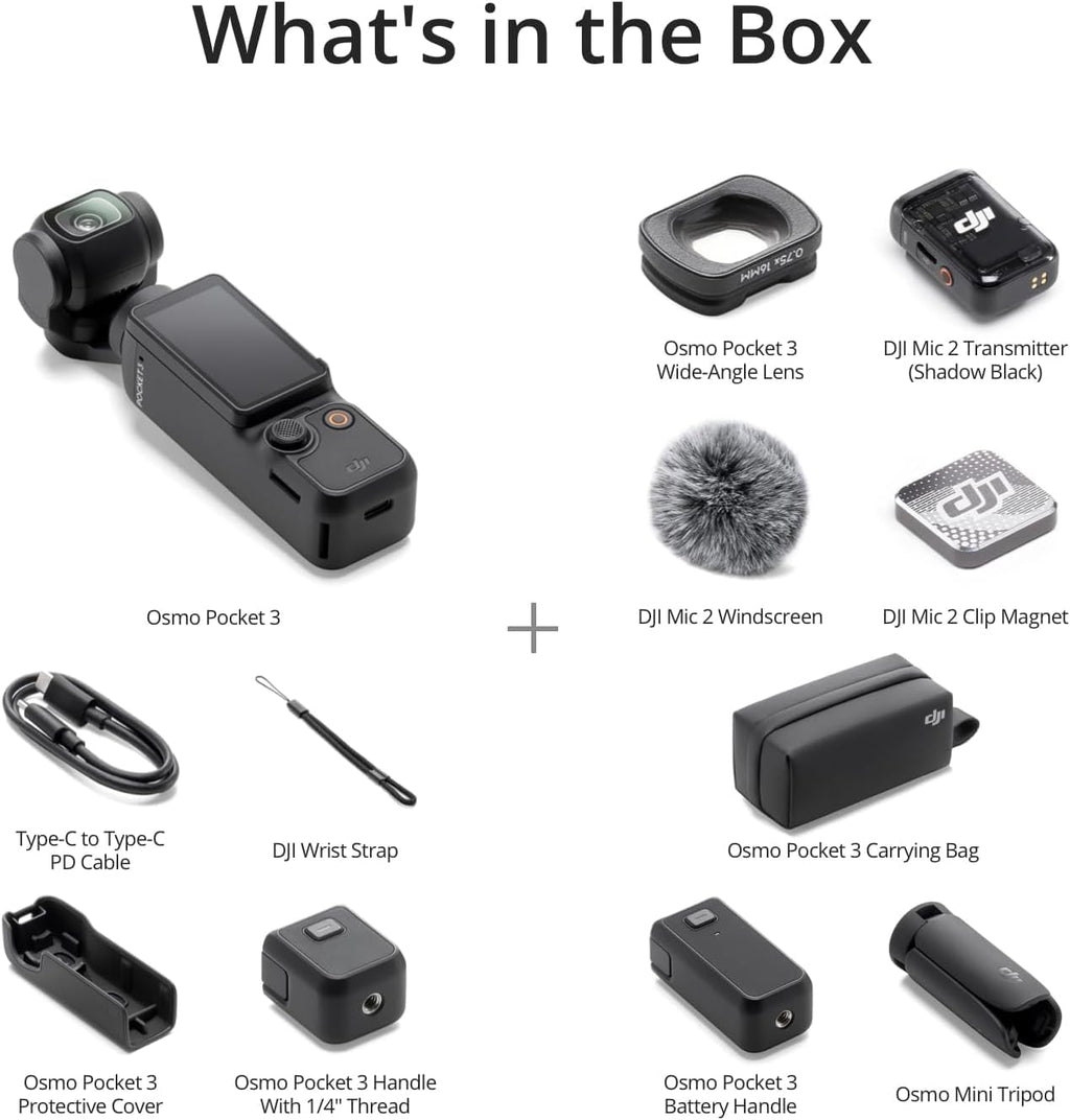 DJI Osmo Pocket 3 Creator Combo, Vlogging Cameras with 1'' CMOS, 4K/120fps Vlog Camera, 3-Axis Stabilization, Face/Object Tracking, Mic Included for Clear Sound