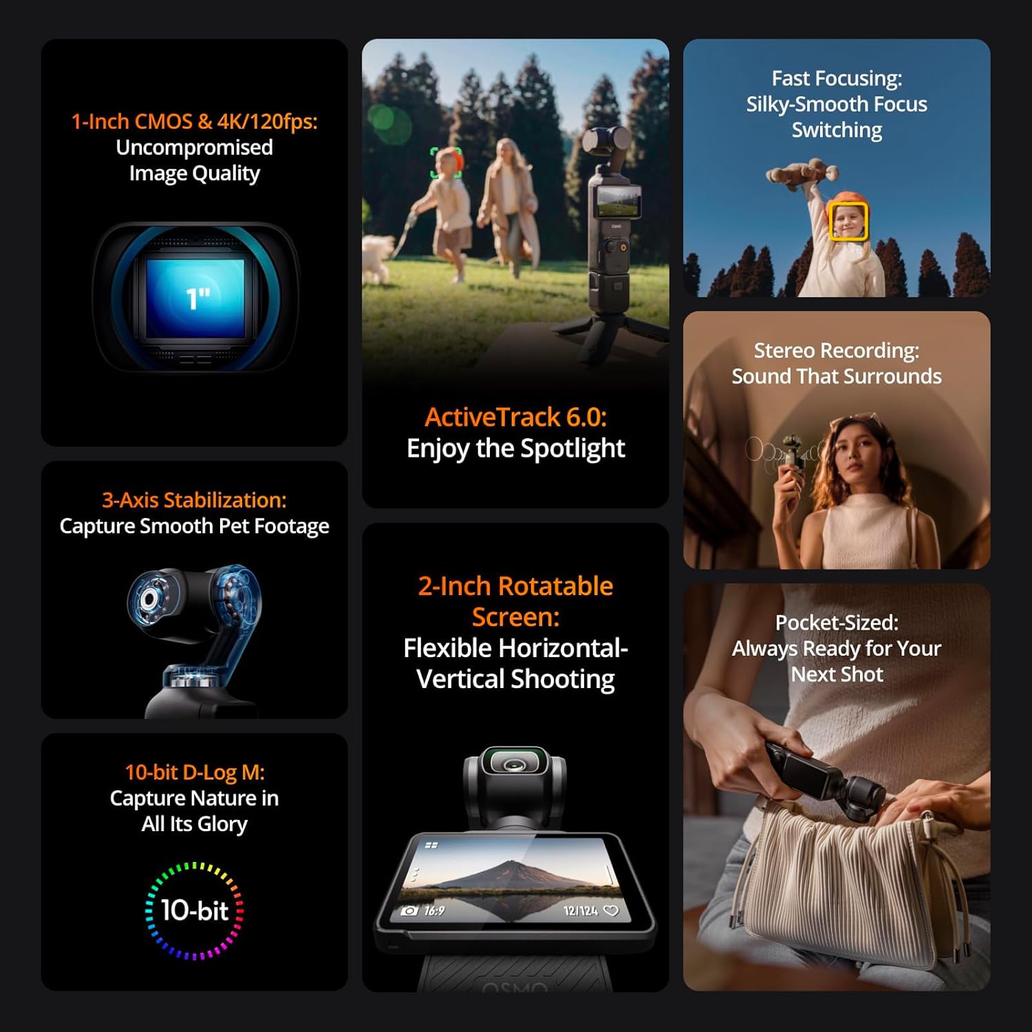 DJI Osmo Pocket 3 Creator Combo, Vlogging Cameras with 1'' CMOS, 4K/120fps Vlog Camera, 3-Axis Stabilization, Face/Object Tracking, Mic Included for Clear Sound